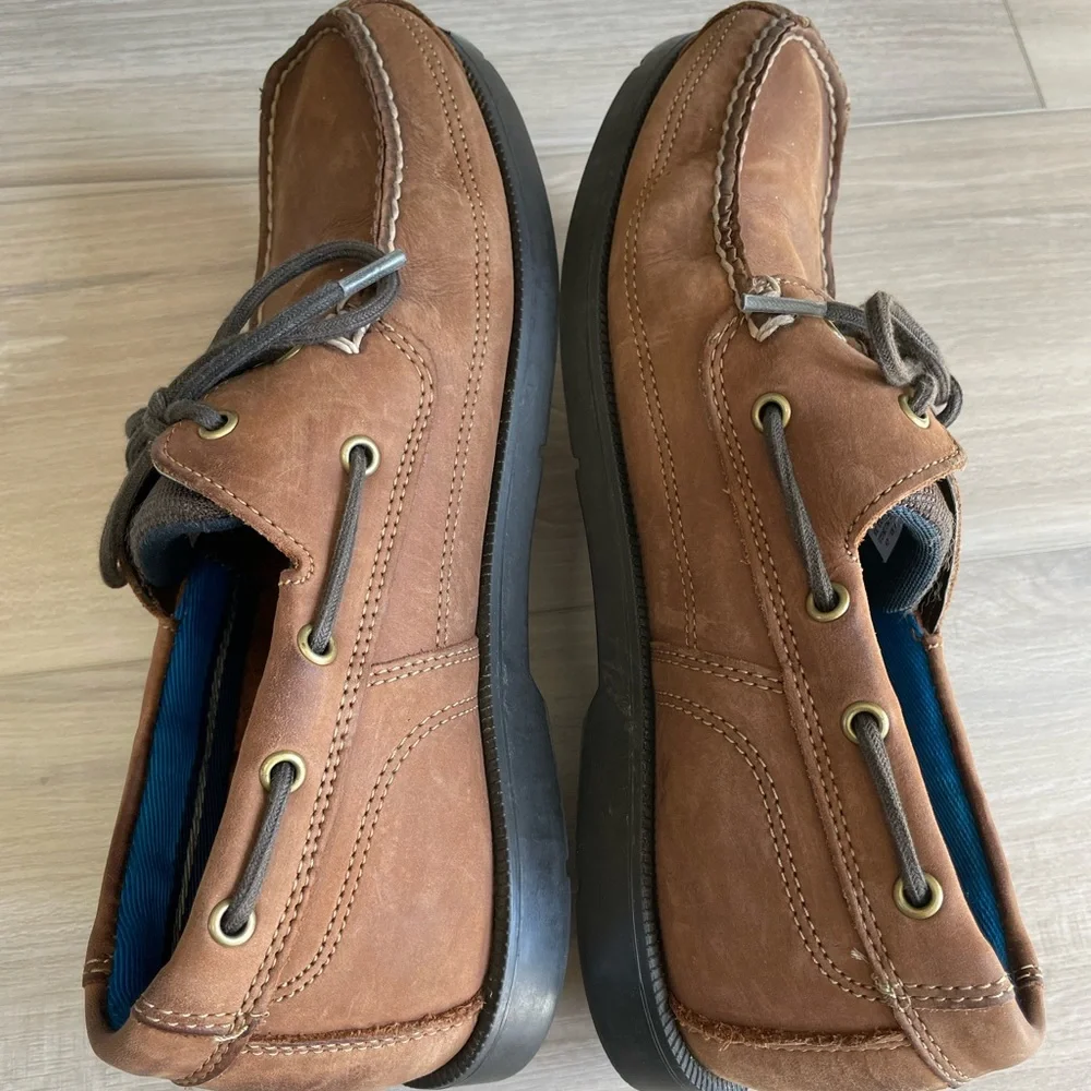 Timberland‎ Mens Size 10 Two-Eye Brown Leather Deck Shoes Lace Around